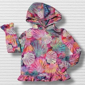 Reel Legends Size 4 Small Surf Beach Top Shirt Rash Guard Sea Shell Ruffles Hood